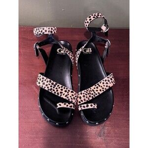 Gianni Bini Women’s 10 M Cheetah Print Dyed Fur Ankle Strap Flat Sandals
